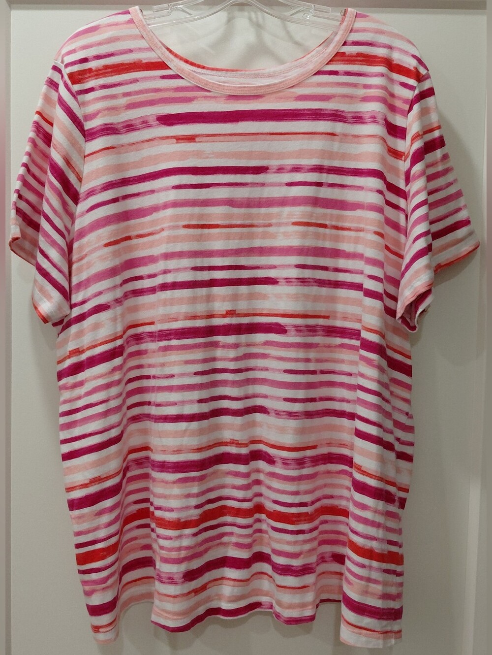 Woman Within 2X (26/28) Pink Striped Soft Cotton pullover Crewneck Summer Beach